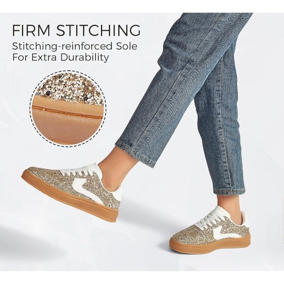 Lucky Step Women Gold White Sparkly Bling Shiny Dressy Bedazzled Bridal Sneakers - Picture 6 of 9